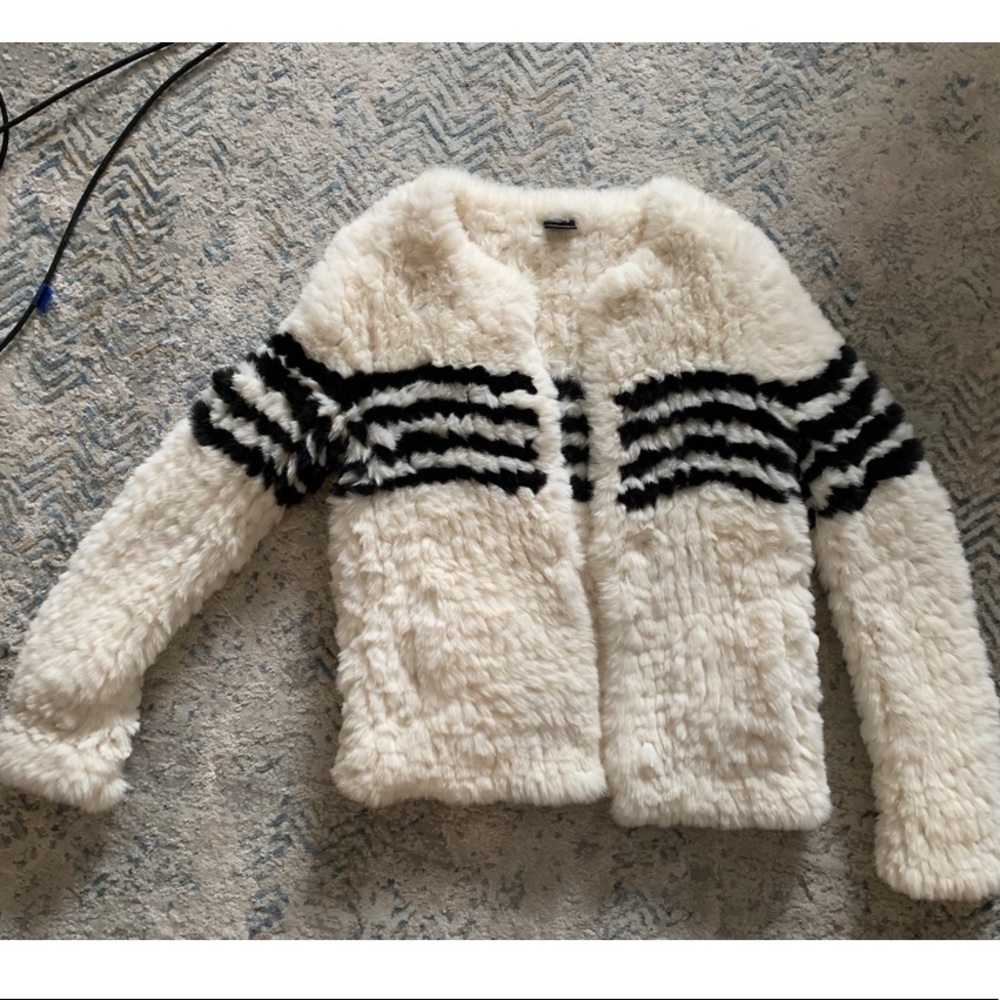 Fur jacket with black stripes